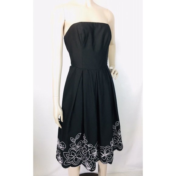 Vintage 90's Y2K Robbie Bee Black Strapless Embroidered Floral Border Dr… - Picture 4 of 7